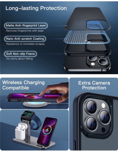 CASEKOO iPhone 13 Pro Max Case 8FT Military Drop Protection Velvet Feel Black - Zdjęcie 8 z 9