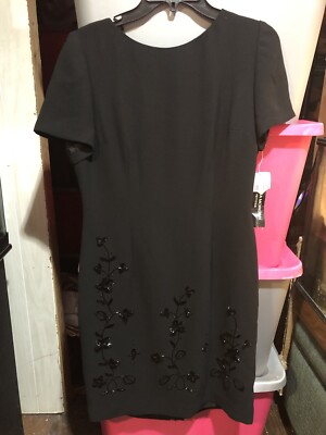 Donna Morgan Womens Black Short Sleeve Sequin Dress Size 10P