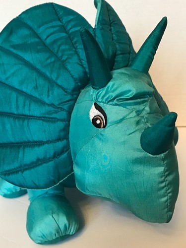 Vintage 1987 Potpourri Press Triceratops Stuffed Animal Dinosaur Plush Aqua Teal - Picture 3 of 8