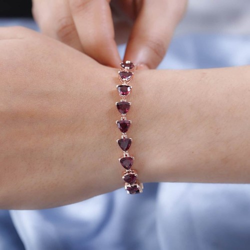 13Ct Trillion Cut Natural Rhodolite Garnet Women tennis Bracelet Sterling silver - 第 2/5 張圖片