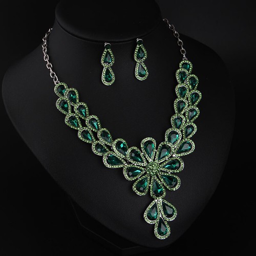 2pcs Crystal Zircon Wedding Party Necklace Earrings for Women Bridal Jewelry Set - Picture 269 of 476