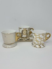 Set of 3 Mary Kay White Porcelain Mugs & 1 Saucer with Gold Accents 