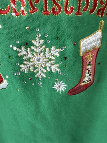 Quacker Factory Only A Morning Person Christmas Day Sweatshirt XL New Green - Picture 5 of 8