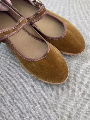 Velvet Mary Jane Shoes Hand Stitch Streetwear Ballet Flats Casual Pumps Loafers - Picture 17 of 31
