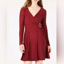 NWT Planet Gold Juniors V Neck Embellished Flounce Dress Color Zinfandel Size S