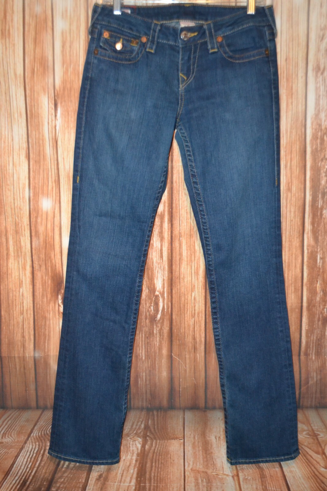 True Religion Women's Wendy Straight Pocket Flaps Dark Blue Jeans Sz 29x34 thumbnail 4