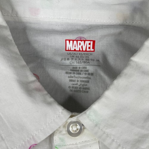 Marvel Shirt XS Extra Small White Logo Print Button Up Short Sleeve Mens - Picture 4 of 9