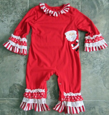 Ruffles Tutu & Lulu 18-24 Months Christmas Romper Santa Clause One Piece Ruffled