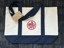 Trader Joe's Reusable Canvas Eco Tote Bag Heavy Duty Bag Blue White Brand NEW