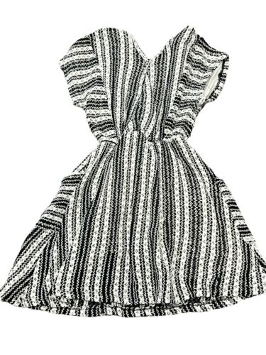 ZARA GIRLS 9 CROCHET KNIT DRESS TASSEL STRIPE CAP SLEEVE BLACK WHITE 0485/604 - Picture 5 of 8