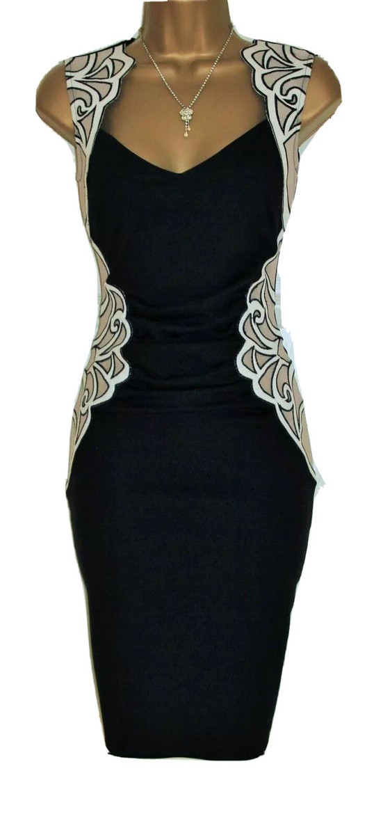 Lipsy Bodycon Dress 8 Black Cream Lace Detail Party Wedding Occasion Evenng  | eBay