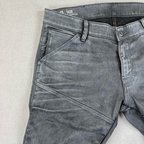 G-Star Raw Jeans Mens 36x32 Black 5620 3D Super Slim Denim Mid Rise Moto Biker - Picture 7 of 18
