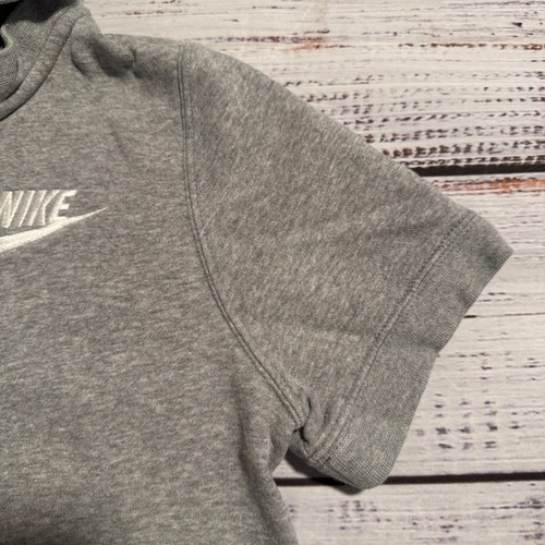 Nike Fleece Full Zip Short Sleeve Hoodie Sweatshirt Gray Logo Youth Size M - Picture 4 of 14