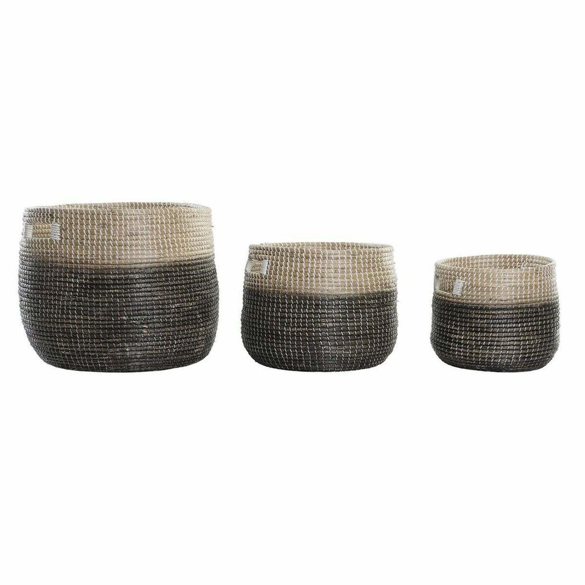Set di Cestini DKD Home Decor Naturale Grigio Erba di mare [3 pcs] [37 x 37 x