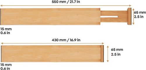 TARUNMO Longer Bamboo Drawer Dividers Organizers, Set of 4 Large, Adjustable - Picture 3 of 6