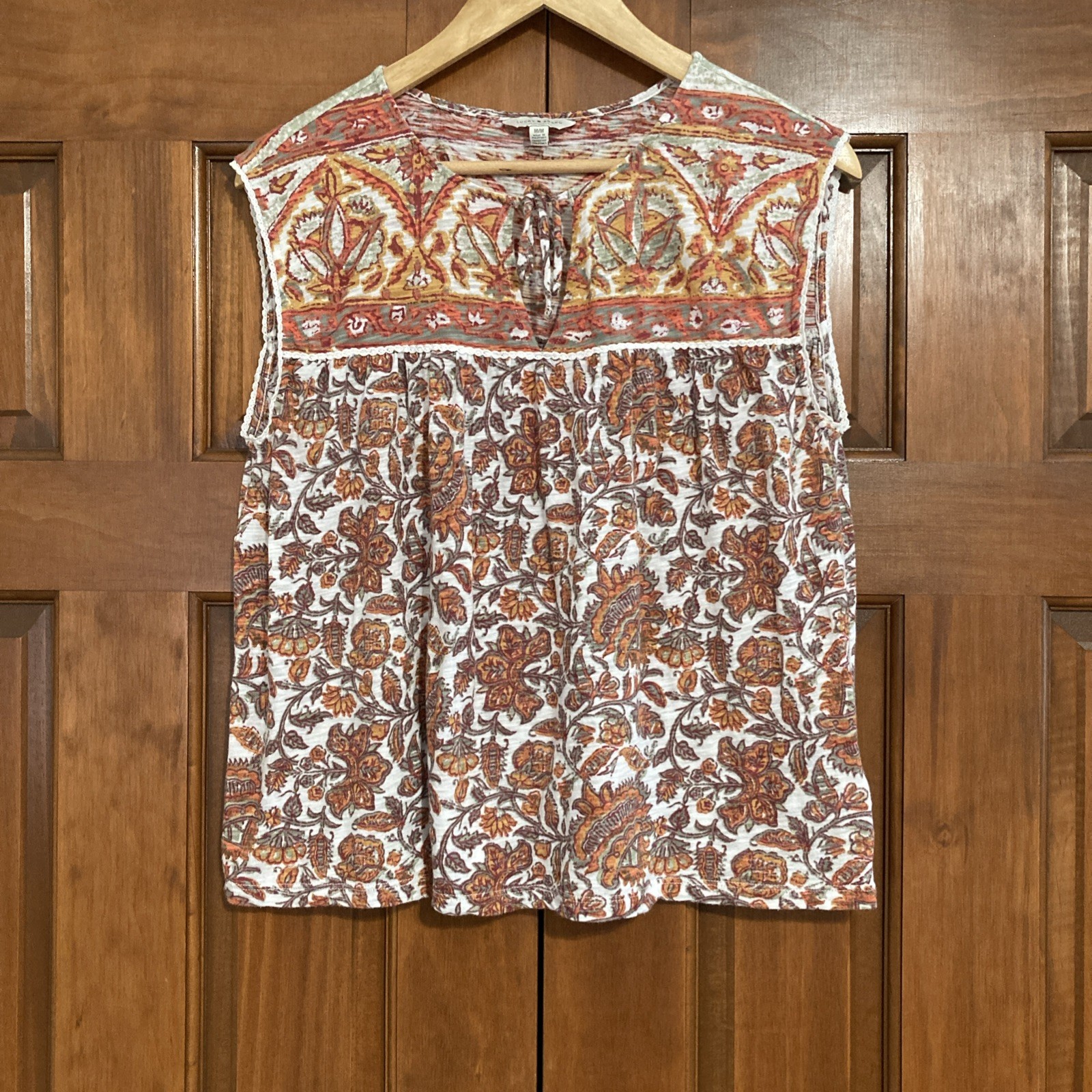 Lucky Brand 100% Cotton Floral Sleeveless Blouse Top Women’s Sz Medium M