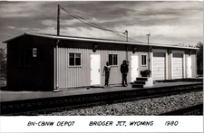BN-C&NW Railroad Train Station Depot Bridger Jct Wyoming WY People Postcard