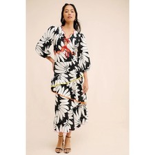 FARM Rio Cutout Tiered Linen Maxi Dress Tropical Boho Sz L