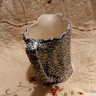 McCoy Blue White Speckled Ceramic Pitcher, Glossy Pottery, 6 in Tall, Handle