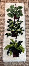 Vintage 70s Hanging Plants Boho Wall Art Latch Hook Rug Wall Hanging 15x45