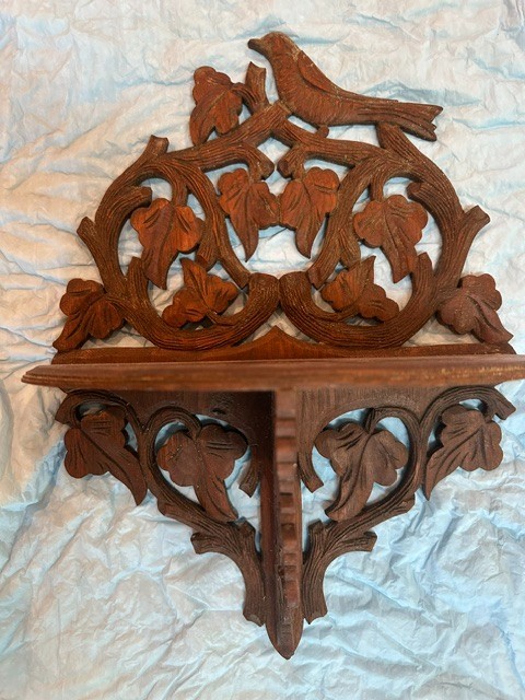 Antique walnut bird shelf 