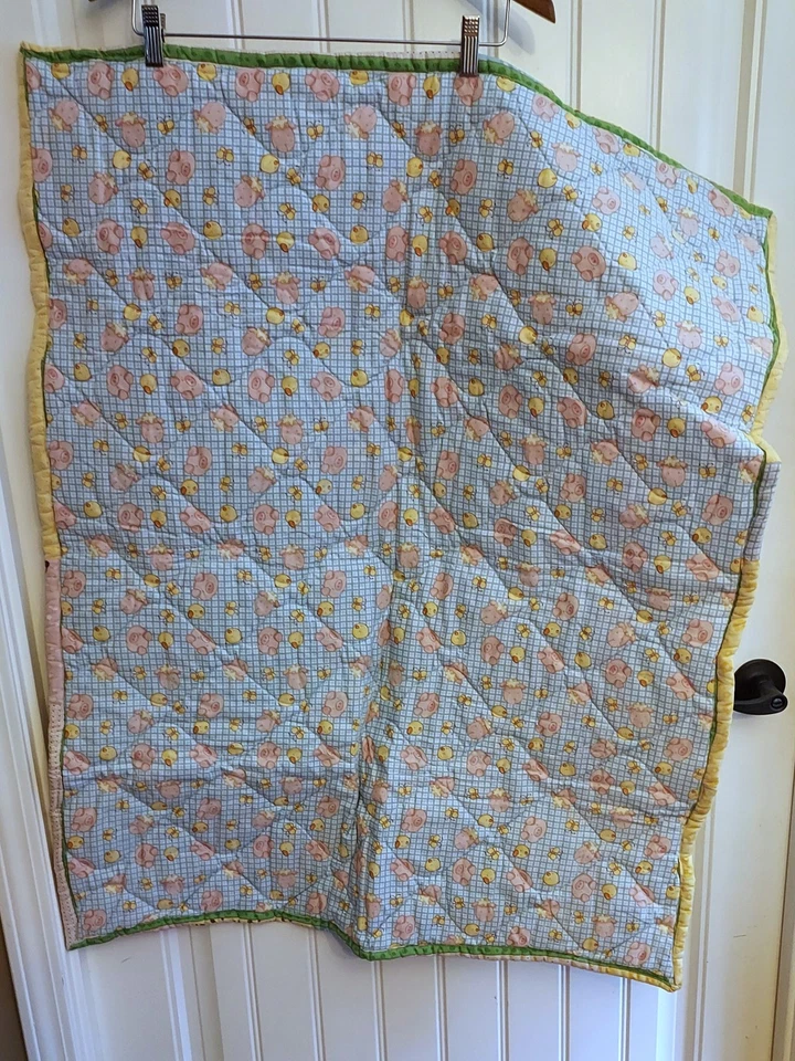 Стеганое одеяло для детской кроватки ручной работы фермерские утки свиньи овцы сарай желтое одеяло на коленях пеленание - Изображение 4 из 4