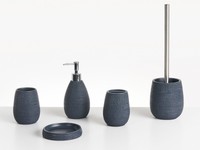 Badaccessoires Set 5-Teilig Kunstharz Dunkelblau Seiloptik Badausstattung Quilca