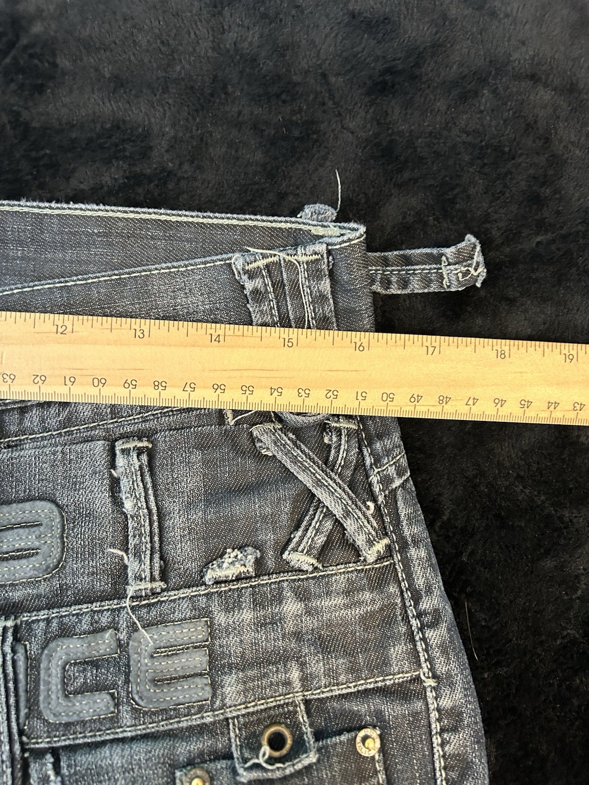 883 Police Men’s Jeans Embroidery Black Jeans Size 32x32 Rare Strap Extra Pocket