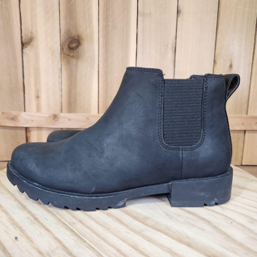 Sorel Emelie II Chelsea Boots Womens 8 Black Leather Pull On Ankle Booties