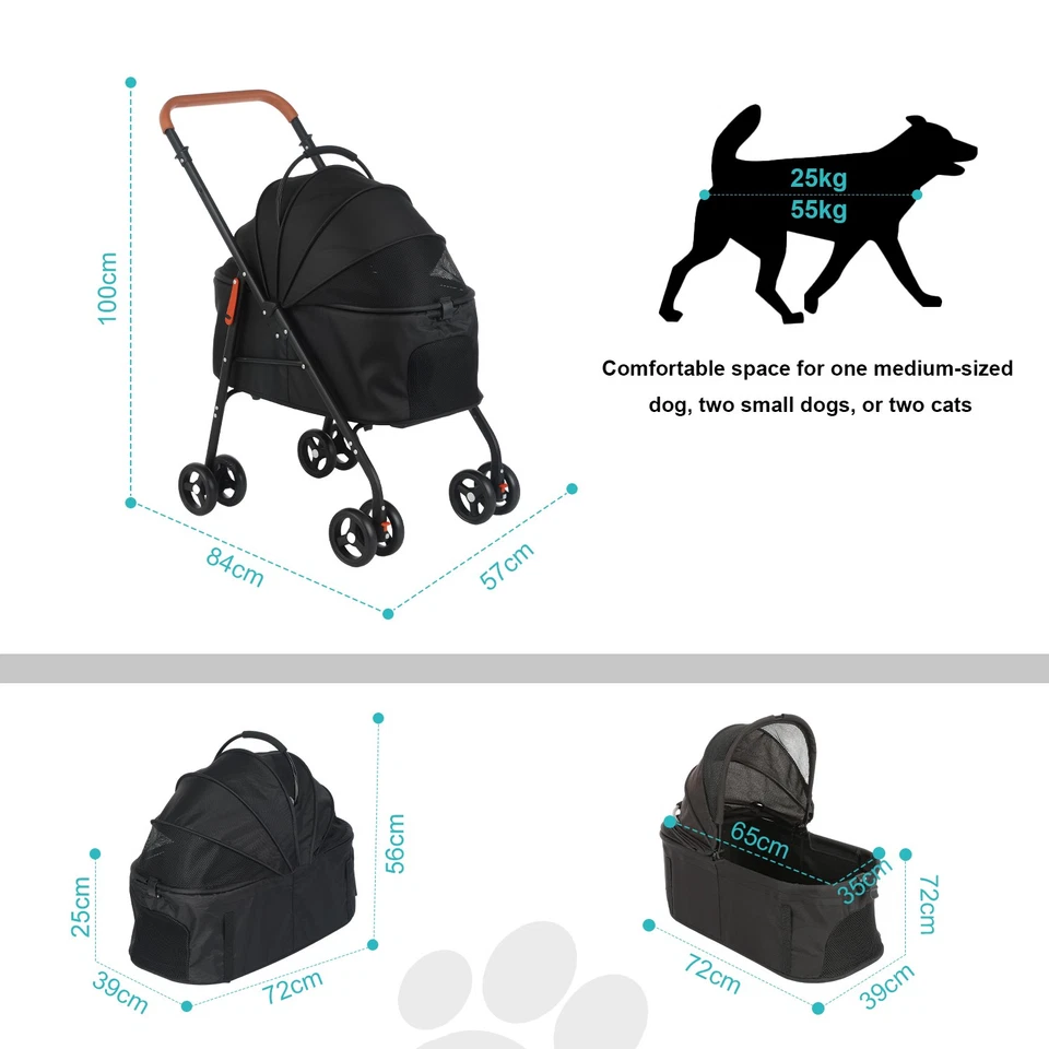 Pet Stroller Dog Foldable Travel Carriage with 4 Wheel for Small/Medium Dogs Cat - Image 2 of 4