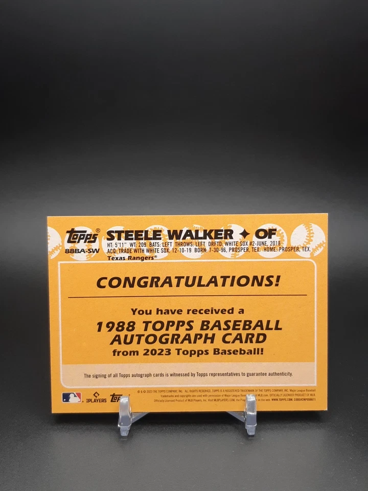 2023 Series 1 1988 Topps Baseball Steele Walker #88BA-SW Rookie Auto RC - Image 2 of 2
