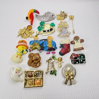 Vintage to Modern Assorted Brooch Jewelry Lot of 18 Hallmark AJC LS K356