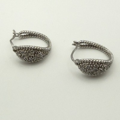 Sterling Silver 925 CZ Cluster Huggie Hoop Earrings Pave Oval Small Vintage