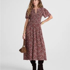 Madewell Size 14 Zip-Front Flutter-Sleeve Midi Dress Floral Daphne Floral Raisin
