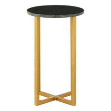 Green Small Round Marble Top Side Table with Gold Metallic Base, Templar