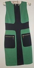 Michael Kors Dress Colorblock Sheath Sleeveless Zippered Pockets Green Black 0