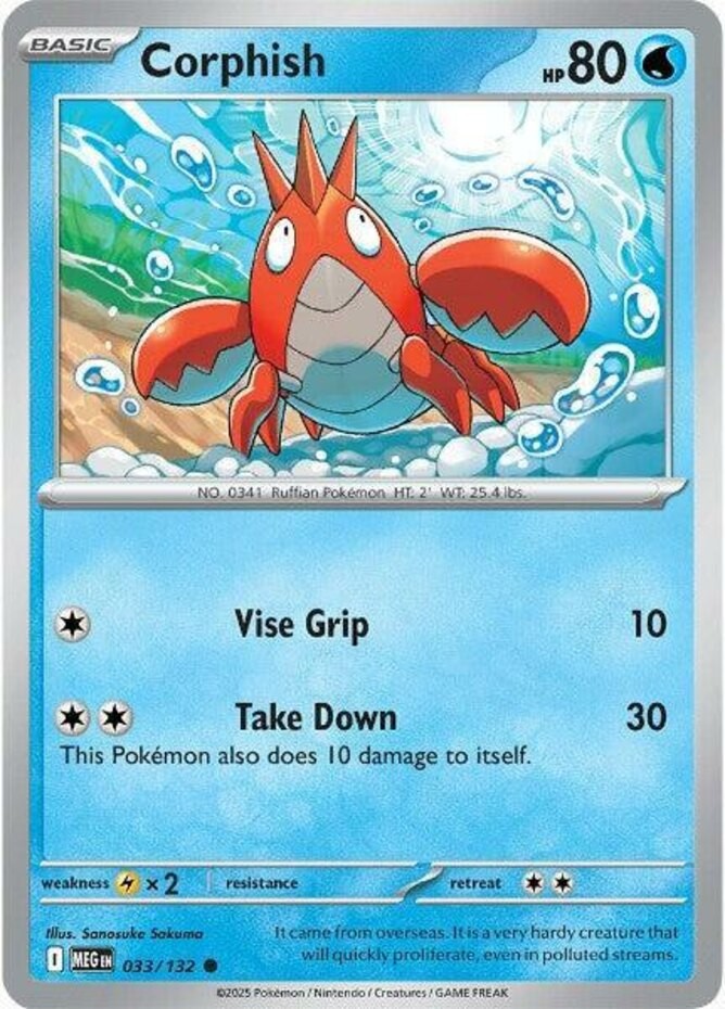 Pokemon Corphish - 033/132 - Common - Reverse Holo NM-Mint Mega Evolution Base S