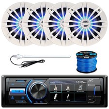 JVC KDX560BT Bluetooth Receiver, 4x 6.5" Blue Flash LED Speakers, Antenna, Wire