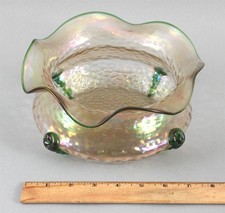 Antique Art Nouveau Czech Bohemian Kralik Iridescent Martele Art Glass Bowl, NR