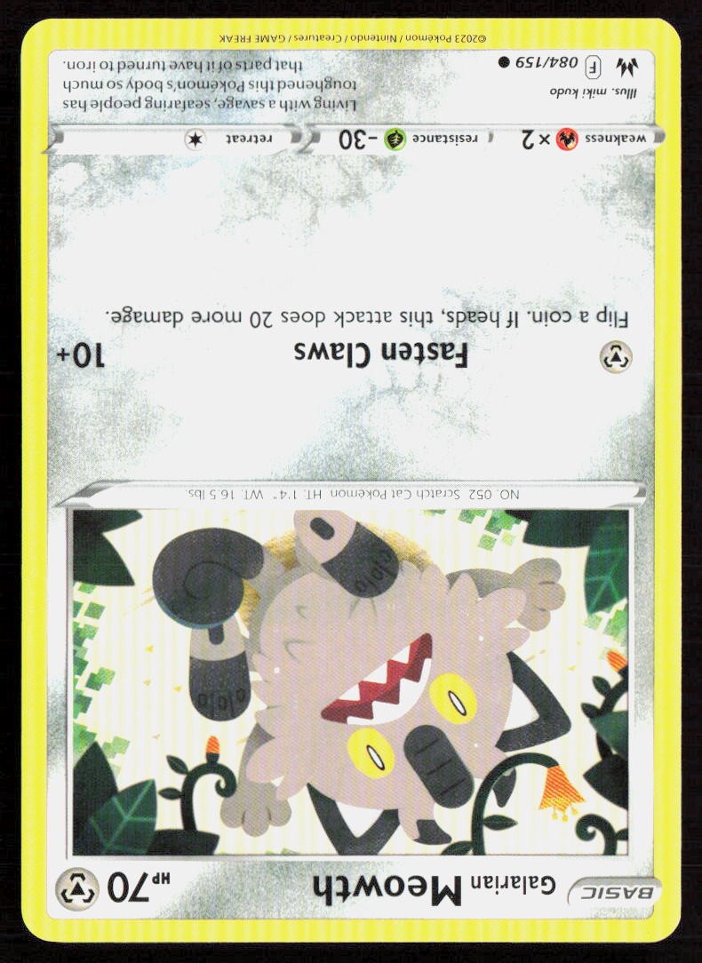 Pokemon Galarian Meowth Common 084/159 SWSH: Crown Zenith NM