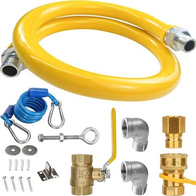 Safety System Kit,3/4'' ID Natural Gas Line Hose,48'' Commercial Kitchen Gas Hose,