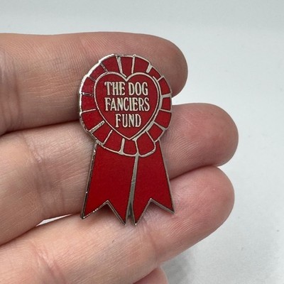 Vintage The Dog Fanciers Fund Red Award Ribbon Enamel Lapel Pin Show AKC