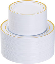 Goodluck 200PCS Gold Plastic Plates, Heavy Duty Disposable Gold Plates with 100