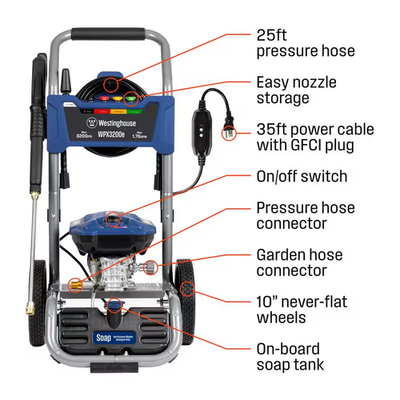 #ad 3200 PSI 1.76 GPM 13 Amp Cold Water Electric Powered Pressure Washer with Tur... $357.02