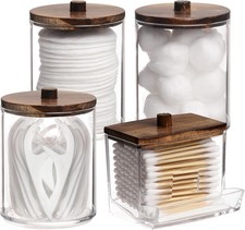 4 Pack Qtip Holder Bathroom Container, 10/7oz Cotton Ball/Swabs Dispenser,