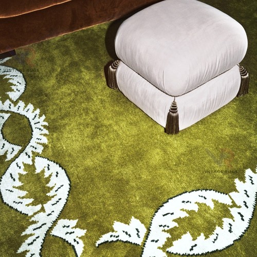 Hand-Tufted Wool Rug 5x8 ft – Climbing Vine Olive Nordic Knots Handmade Area Rug - Picture 5 of 8
