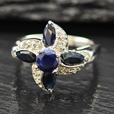 Genuine Sapphire Ring Sterling Silver Sz 7 1/2