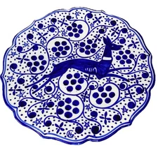 vintage Manises Herdandez CHZ Spain ceramic wall plate blue white running dog