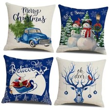 Christmas Throw Pillow Covers 16x16 Set of 4 Xmas 16" x 16" Pack of 4 Blue