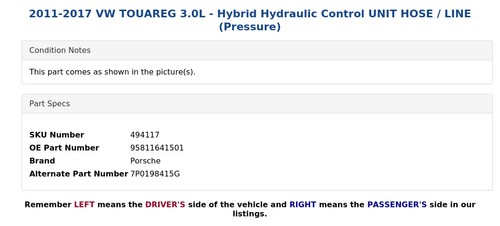 VW TOUAREG 2011-2017 3,0 L - UNIDAD DE CONTROL HIDRÁULICO HÍBRIDO MANGUERA / LÍNEA (presión) - Imagen 3 de 4